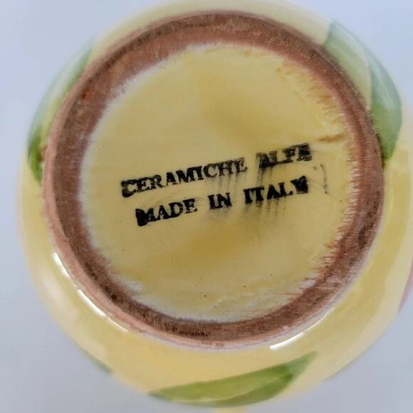 Vintage Ceramiche Alfa Italy Yellow Fruit Pitcher Hand Painted Italian Pottery - Picture 8 of 10